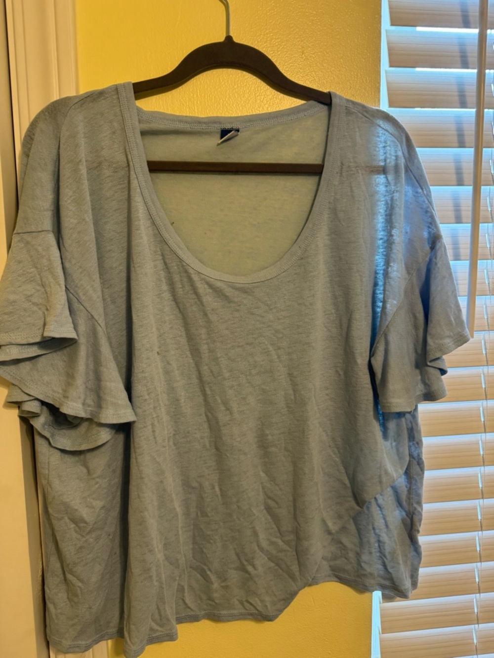 Old Navy Light Blue Ruffle Sleeve Scoop Neck Tee